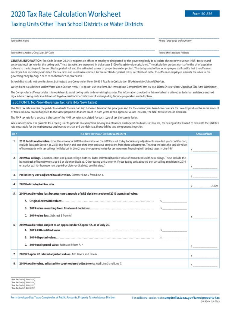 Fillable Online 2021 Tax Rate Calculation Worksheet Erath County Fax
