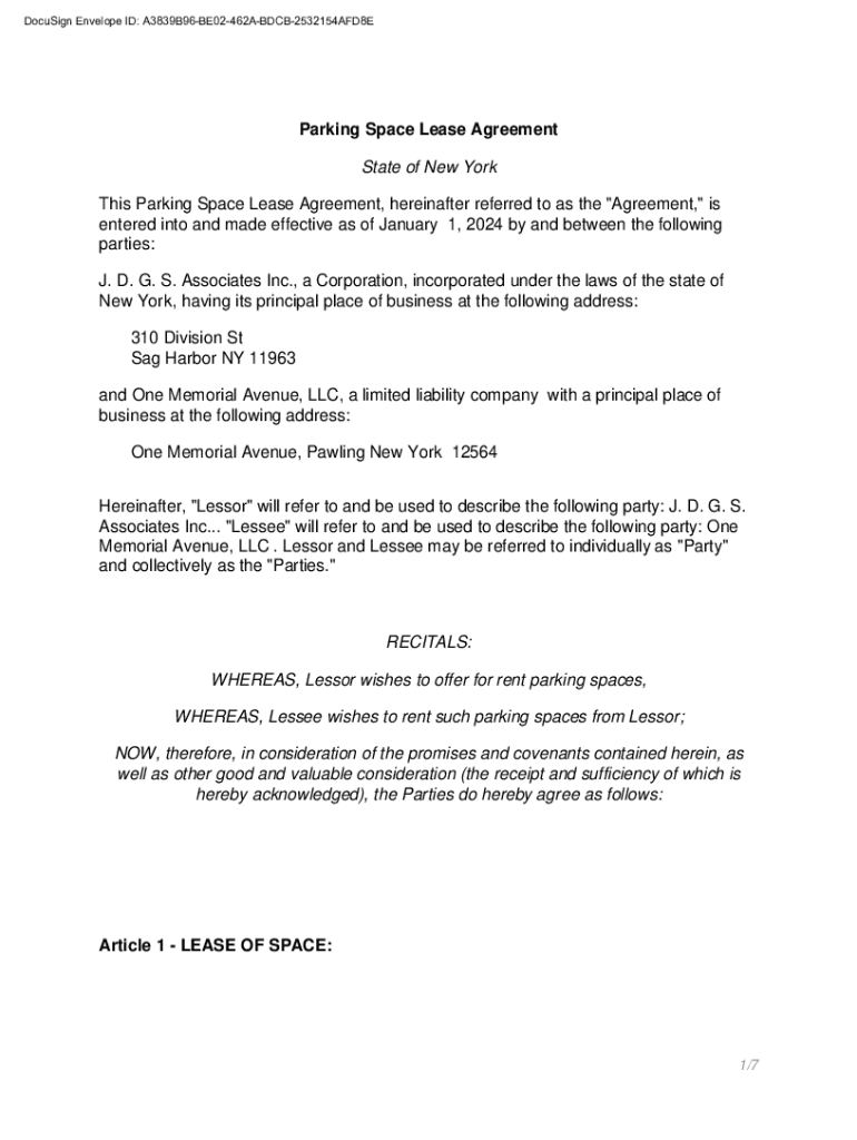 Parking Space Lease Agreement State of New York This Parking Preview on Page 1