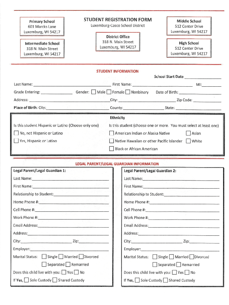 Fillable Online LuxemburgCasco Primary in Wisconsin Education Fax