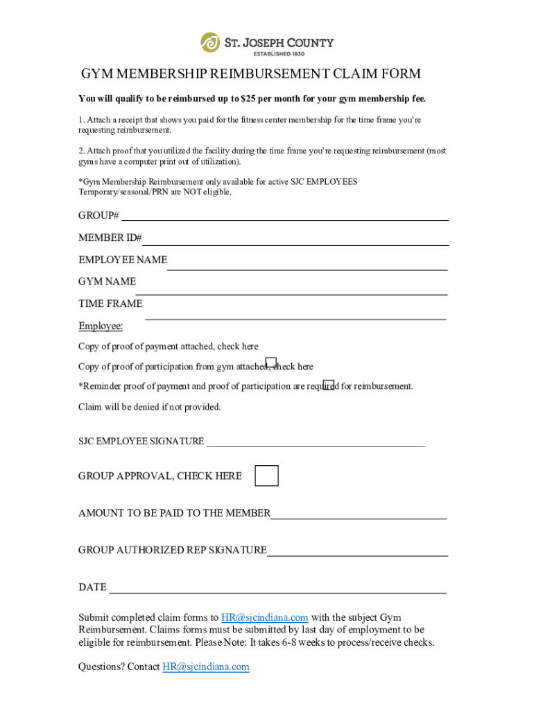 Fillable Online Employee Gym Membership Reimbursement Form Fax Email