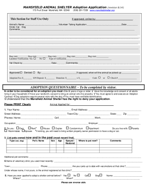Mansfield Animal Shelter DOG Adoption Application ( ...