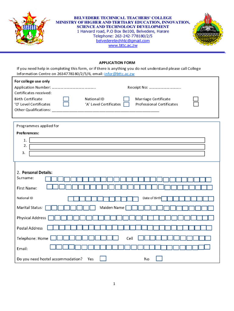 Belvedere Teachers College - Fill Online, Printable Preview on Page 1