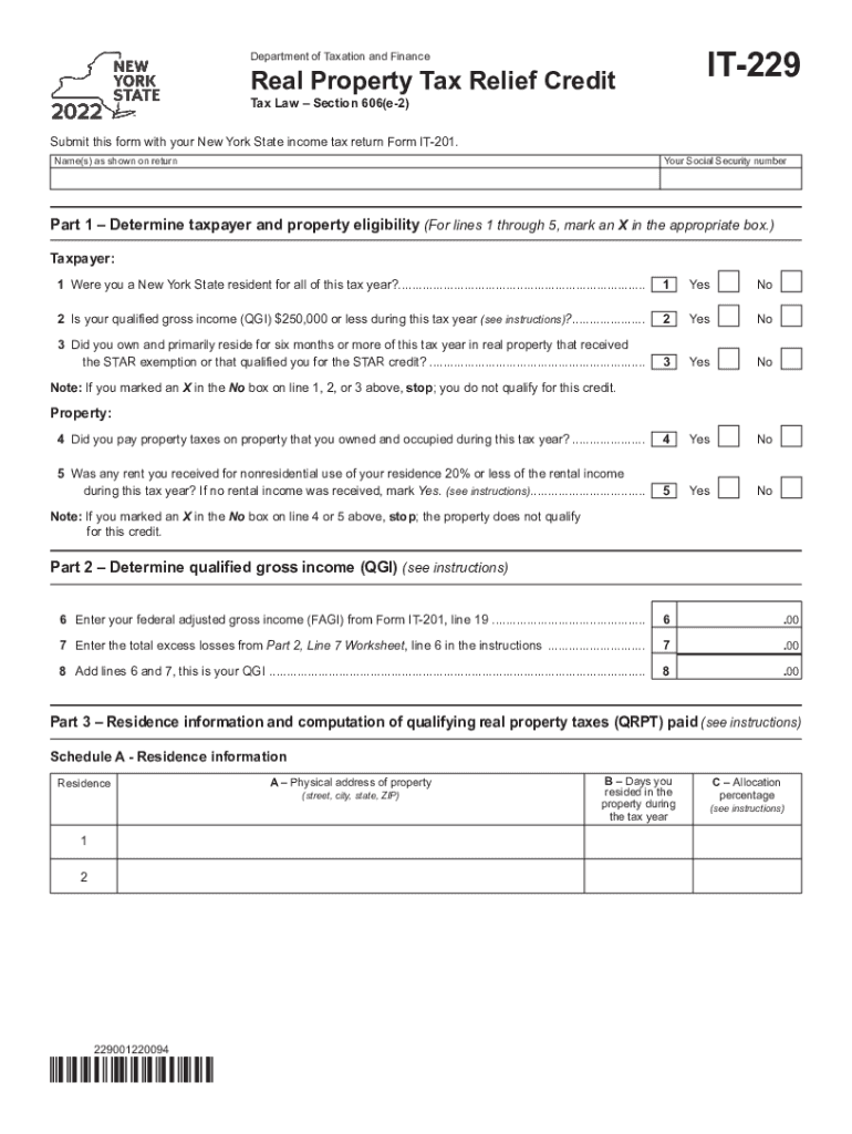 Fillable Online Instructions for Form IT229 Real Property Tax Relief