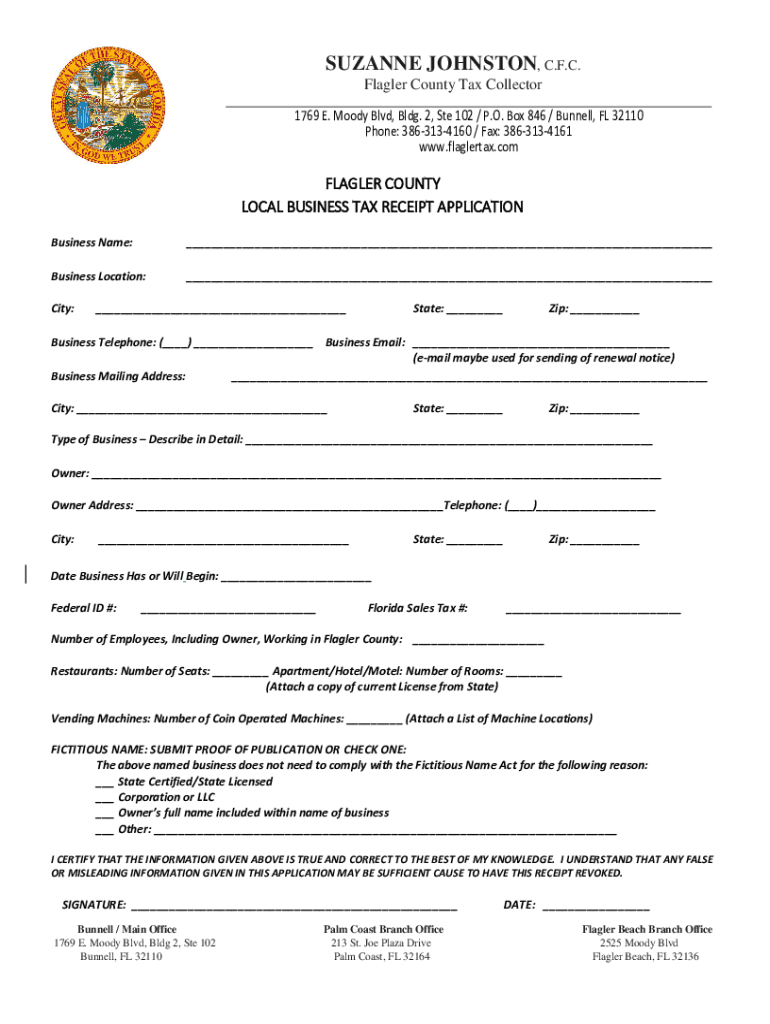 Fillable Online Flagler county tax collector, 1769 E Moody Blvd Fax