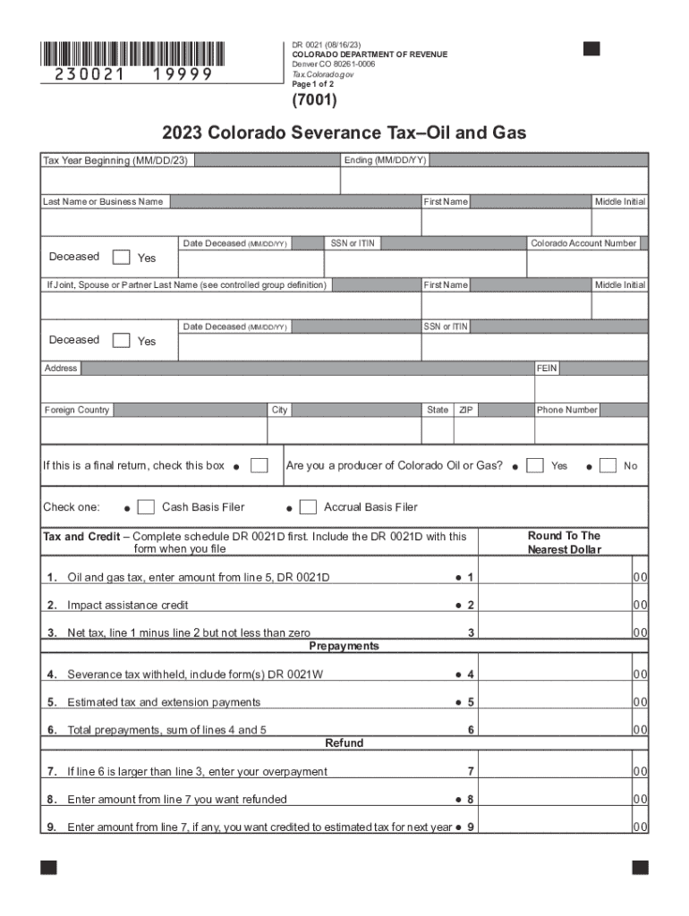 Fillable Online DR 0021 2023 Colorado Severance TaxOil and Gas. If you