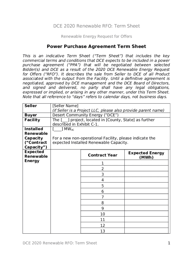 Attachment 3a Renewable Energy Only Term Sheet (DOC) Doc Template ...