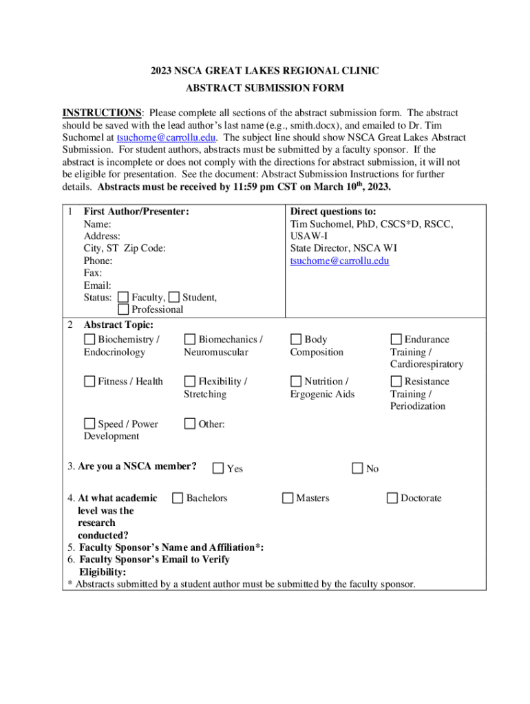 Fillable Online 2023nscagreatlakesabstractsubmissionform. Fax Fillable Online 2023nscagreatlakesabstractsubmissionform. Fax