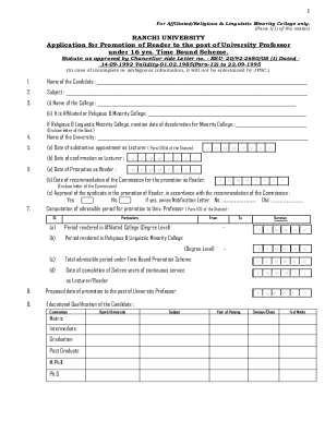 Application Form For Teachers PromotionRanchi University