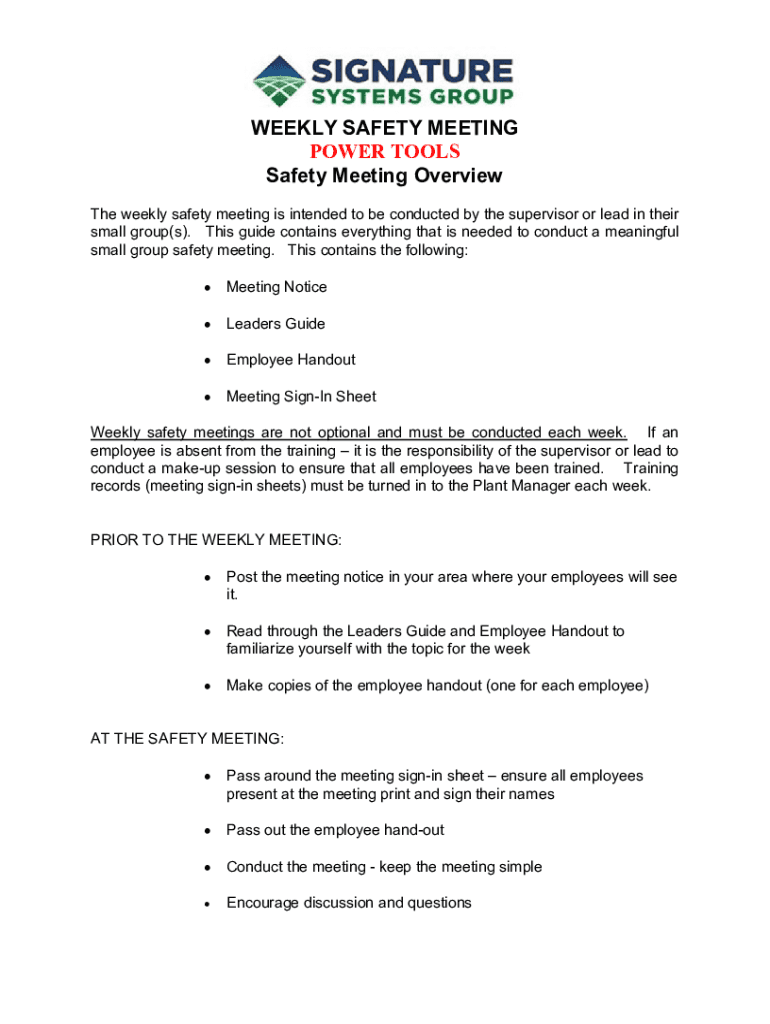 Fillable Online Hand and Power Tool Safety Topic Fax Email Print