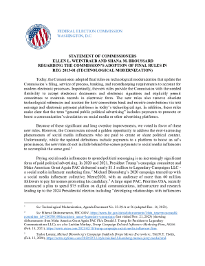 Fillable Online Statement of Commissioners Ellen L. Weintraub and Shana