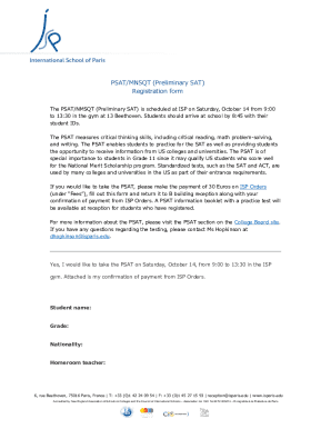 Fillable Online PSAT/MNSQT (Preliminary SAT) Registration form Fax ...