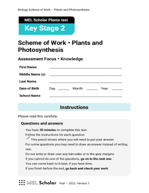 Biology Scheme of Work Plants and Photosynthesis