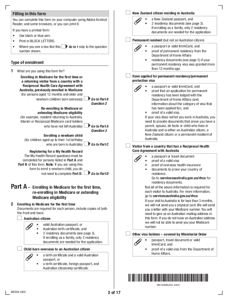 Medicare enrolment form (MS004) Preview on Page 1