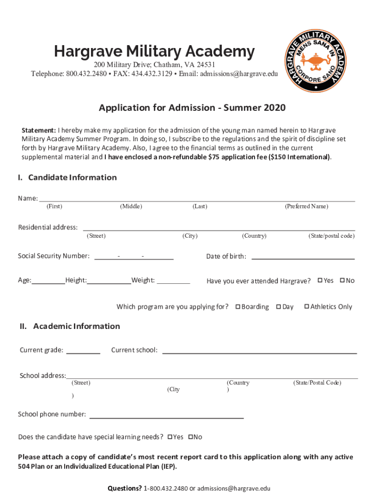 Hargrave Military Academy Inquiry Form Preview on Page 1