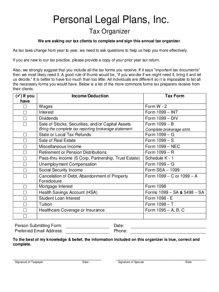 client tax organizer income Preview on Page 1