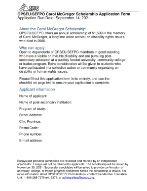 Fillable Online Carol McGregor Scholarship Application Form ... Fax ...