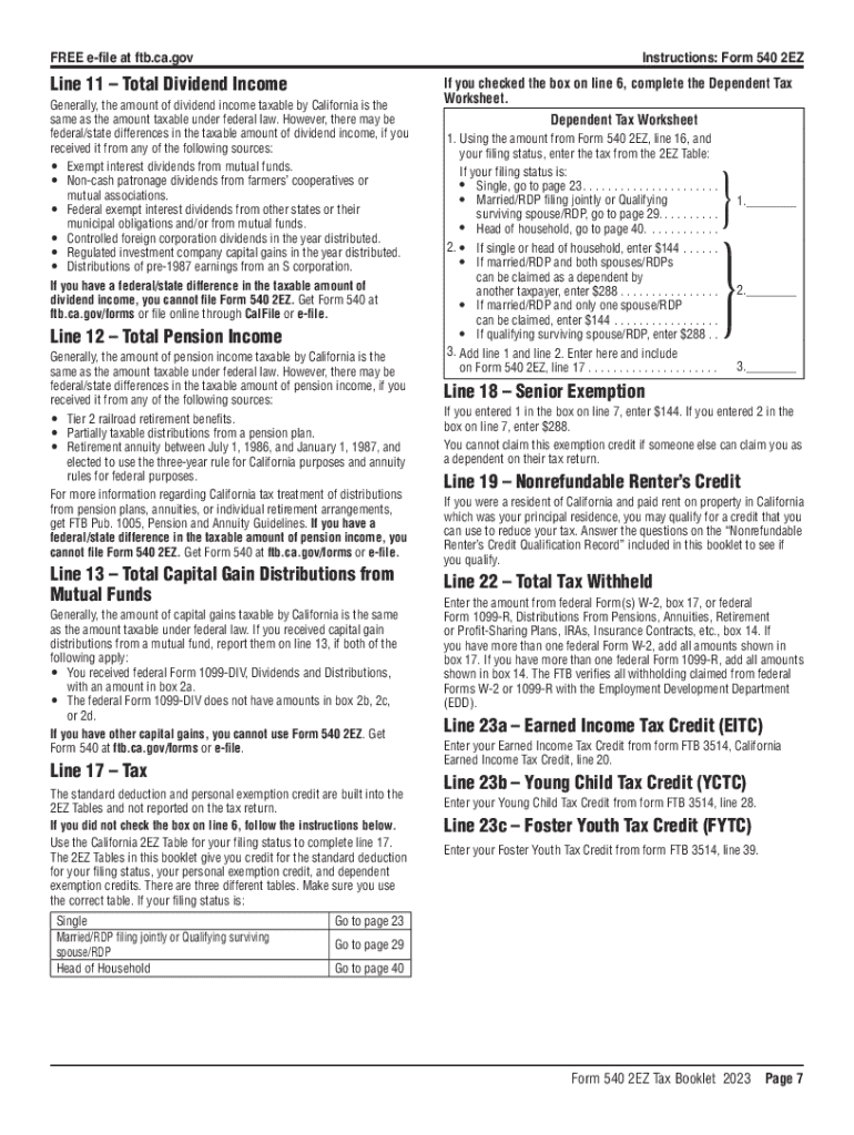 2023 california 540 2ez forms and instructions personal income tax
