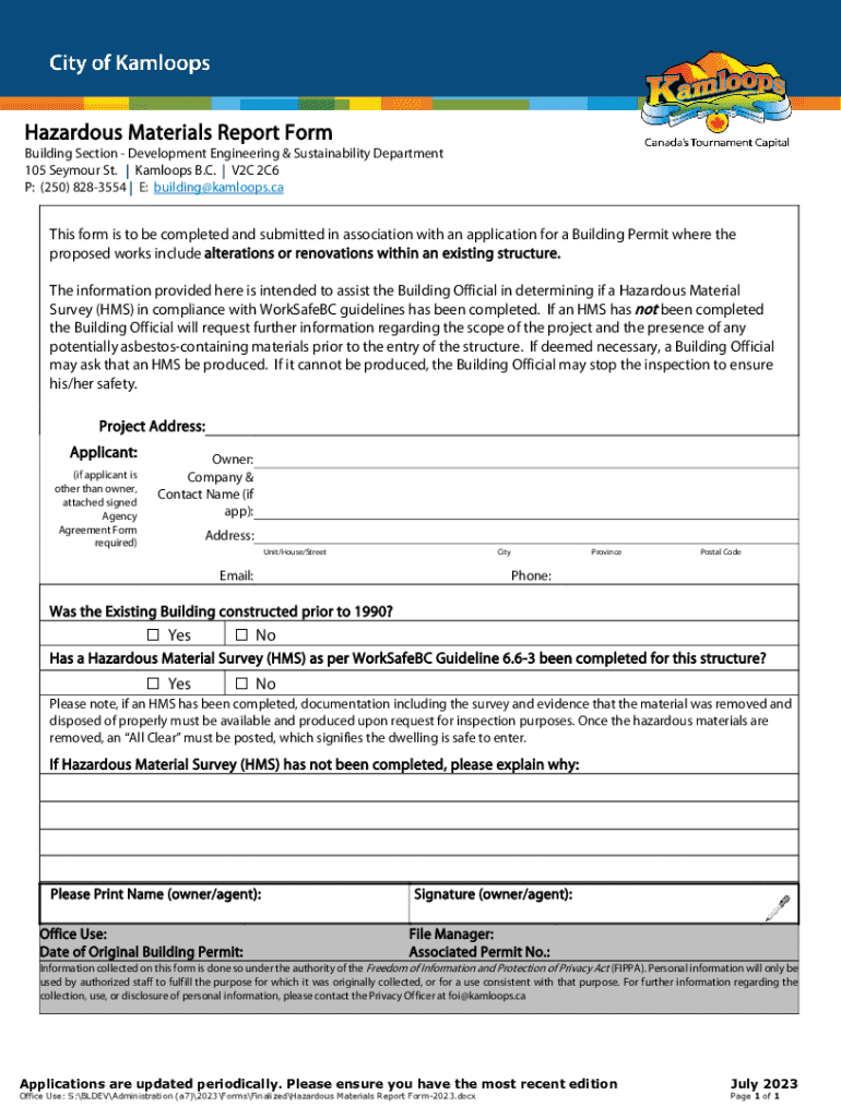 Fillable Online Hazardous Material Report form Fax Email Print pdfFiller