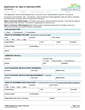 Fillable Online northburnett qld gov Application for right of interment ...