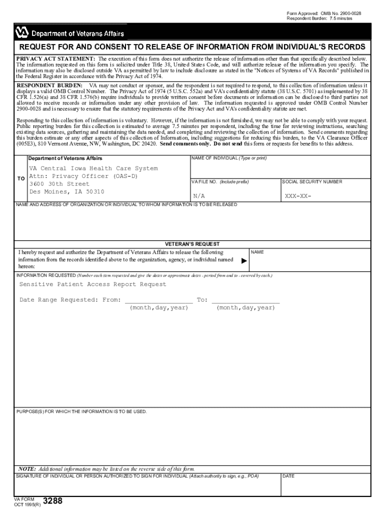 Fillable Online VA Form 3288 - Fill and Sign Printable Template Online ...