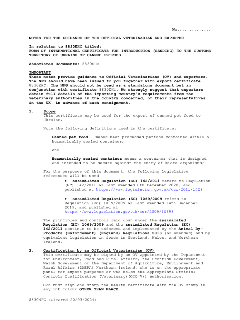 Fillable Online The Veterinary Export Health Certification System