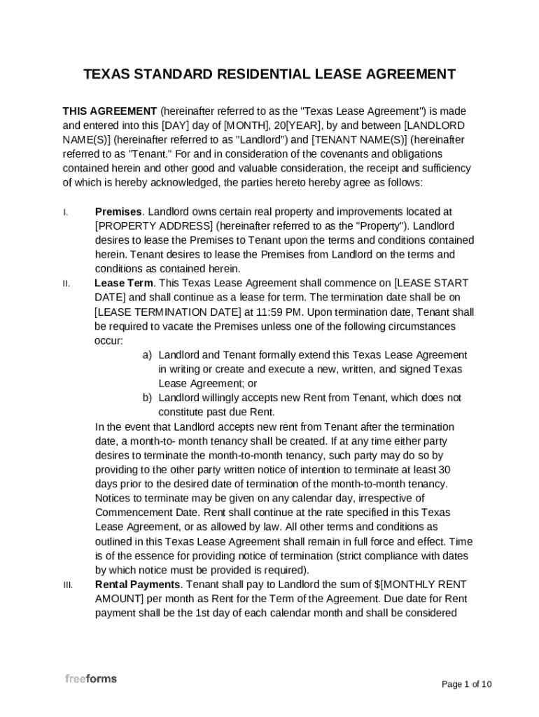 Texas Standard Residential Lease Agreement Template Doc Template ...