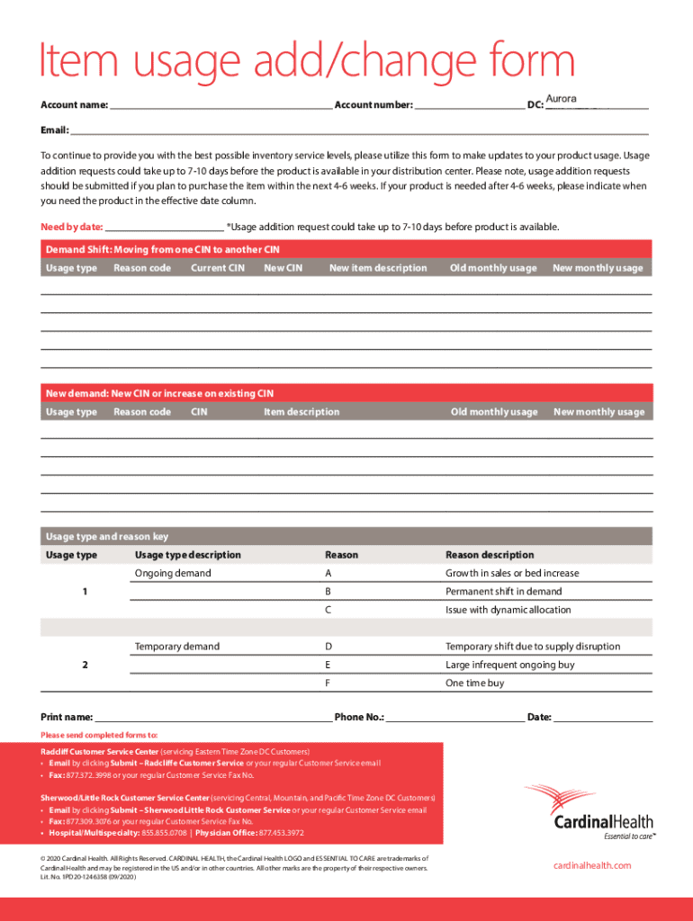 Fillable Online Item usage add/change form Fax Email Print - pdfFiller