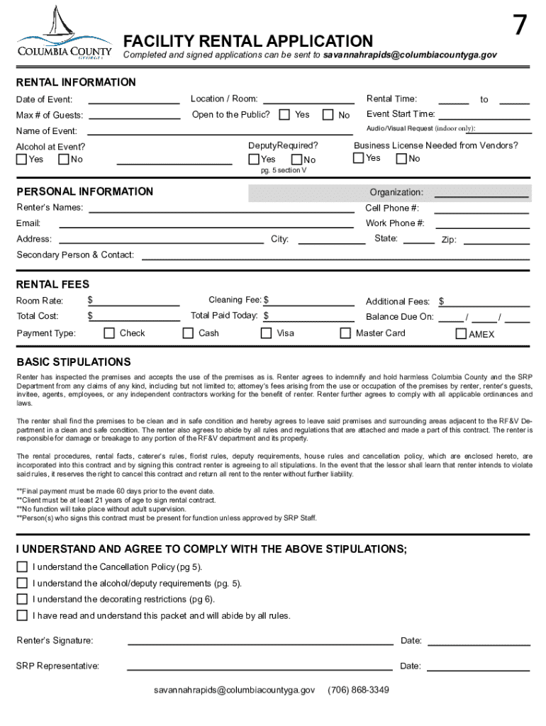 Fillable Online Columbia County's Venue, Facility & Park Rentals! Fax Email Print pdfFiller