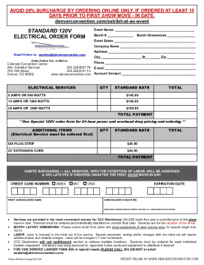 Colorado Convention Center Electrical Order Form