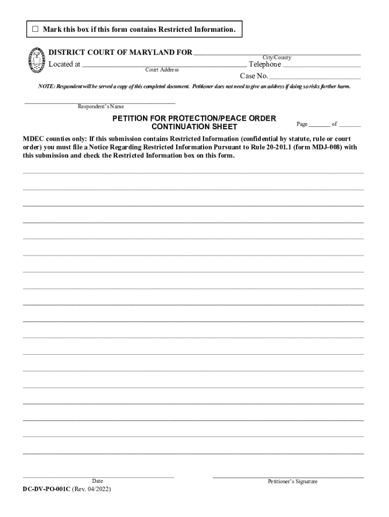 peace order form Preview on Page 1