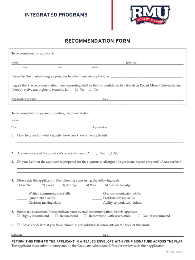 Fillable Online INTEGRATED PROGRAMS RECOMMENDATION FORM Fax Email Print ...