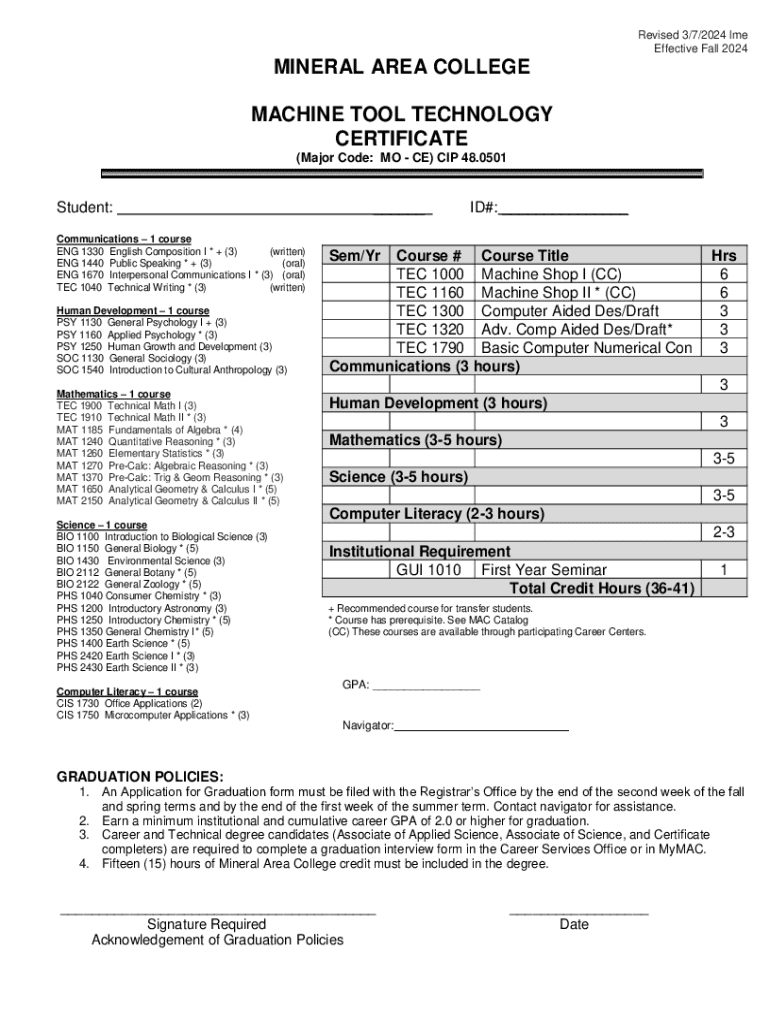 Fillable Online CERTIFICATE Machine Tool Technology Fax Email Print