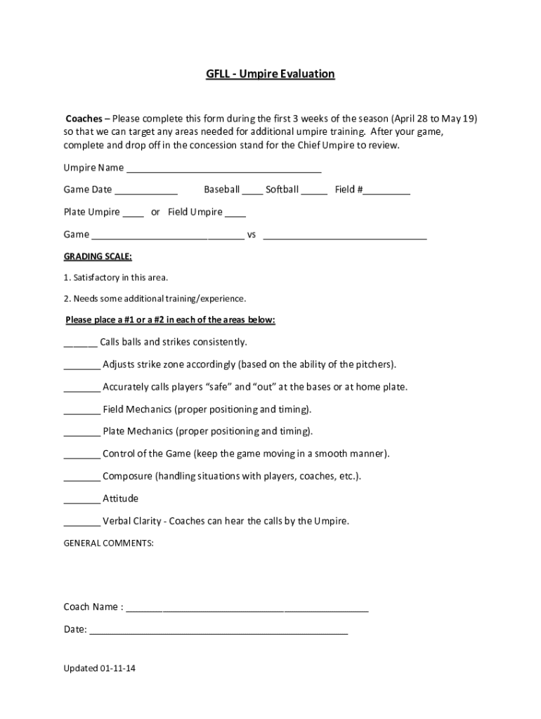 Fillable Online Line Umpire Evaluation Form Team Leader/Crew Chief Fax
