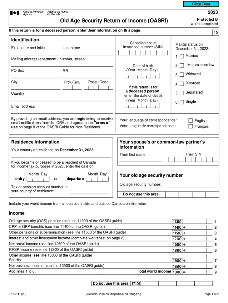 old age security return of income form Preview on Page 1