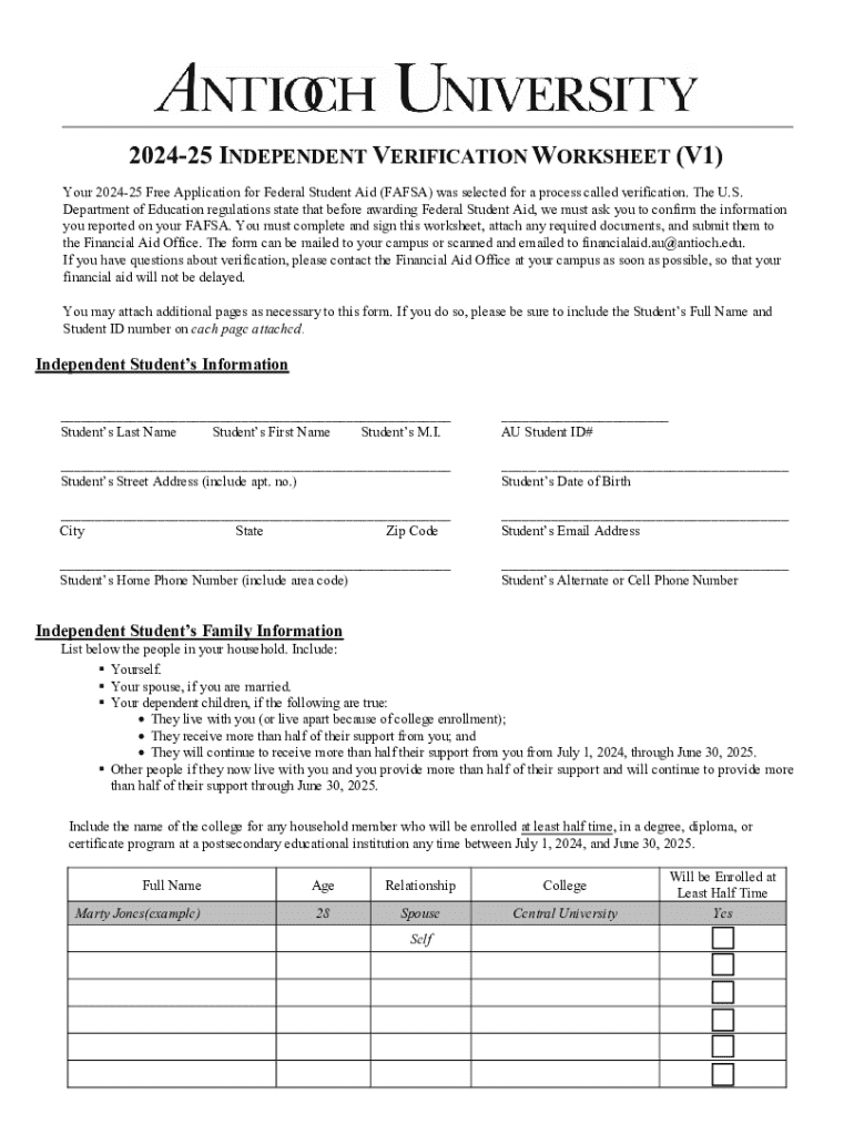 Fillable Online 202425 INDEPENDENT VERIFICATION WORKSHEET (V1) Fax