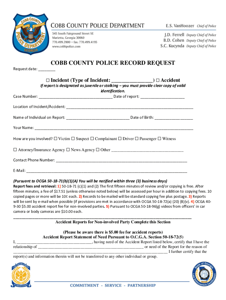 COBB COUNTY POLICE RECORD REQUEST Preview on Page 1