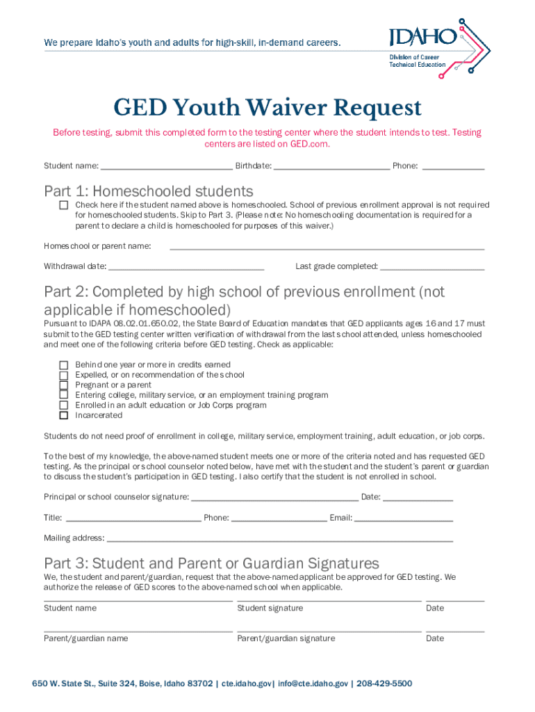 idaho ged youth waiver Preview on Page 1