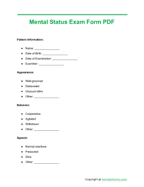 Fillable Online Mental Status Exam Form PDF Fax Email Print - pdfFiller