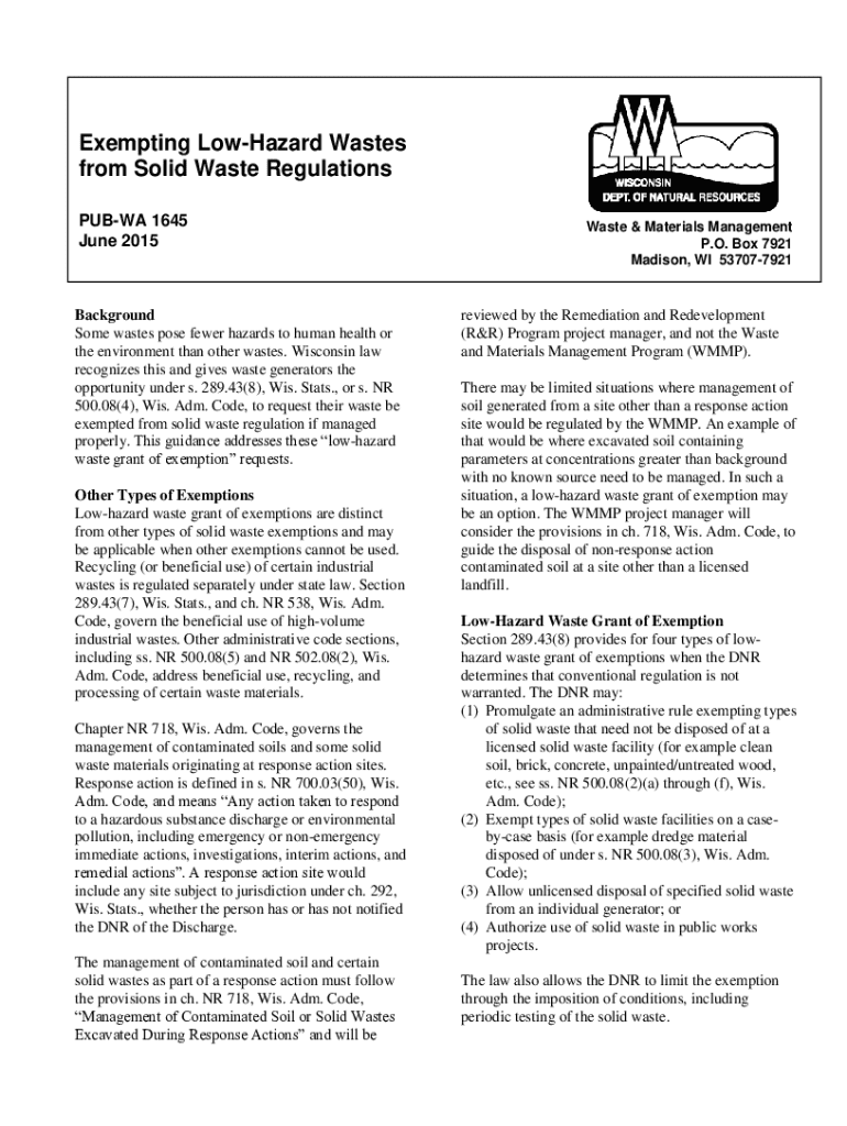 Fillable Online Exempting LowHazard Wastes from Solid Waste