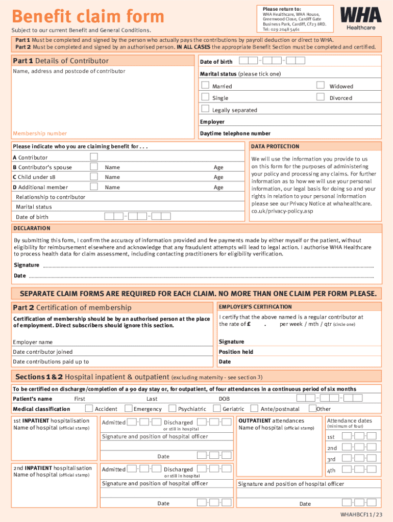 Fillable Online Wha Claim Form - Fill Online, Printable, Fillable ...
