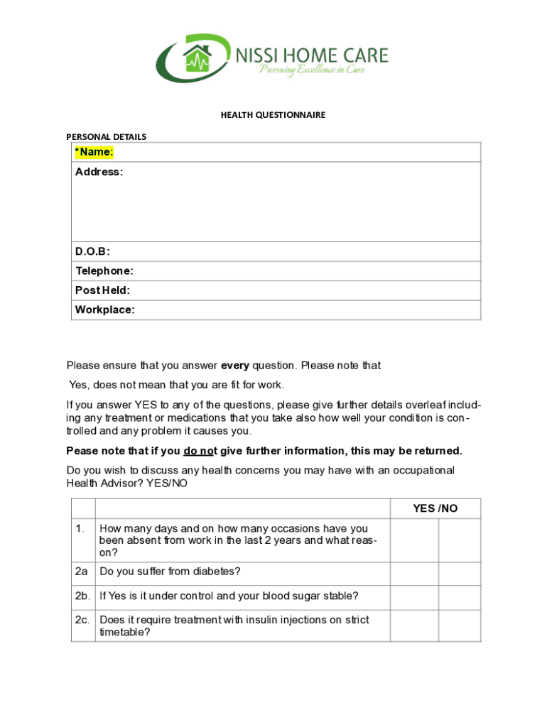 Fillable Online Can my employer make me fill out a health questionnaire