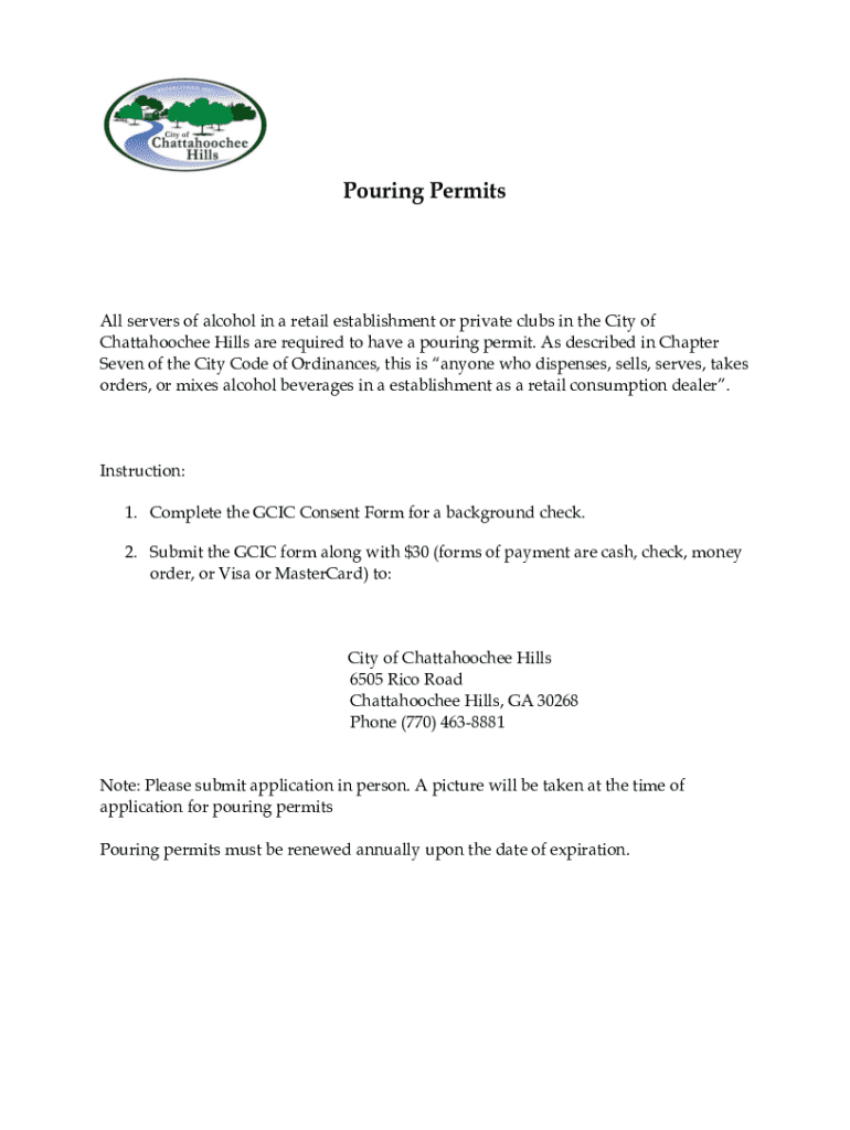 Fillable Online chatthillsga Pouring Permit Application Preview on Page 1