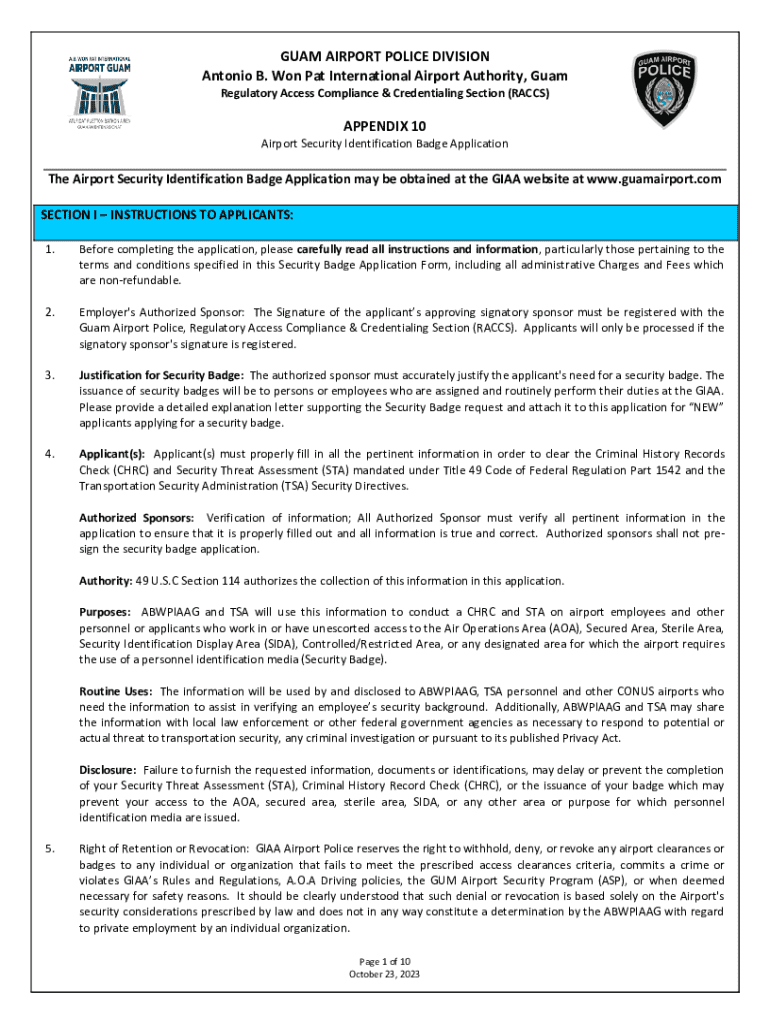 Fillable Online Security Identification Display Area (SIDA) Application