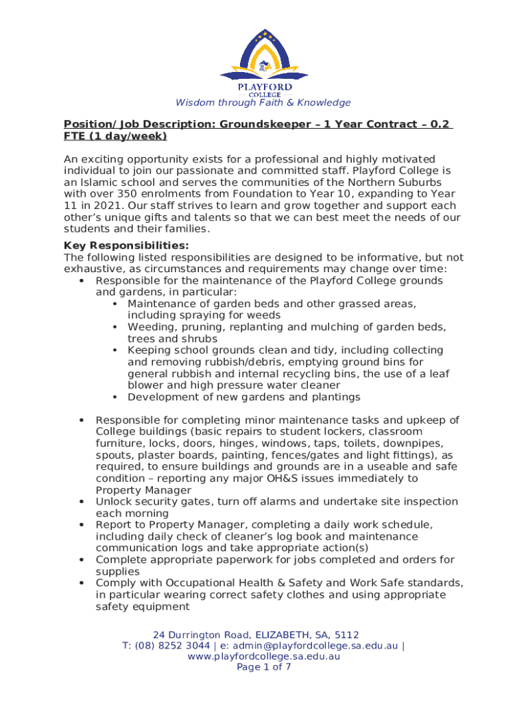 Groundskeeper Job Description Template Doc Template pdfFiller