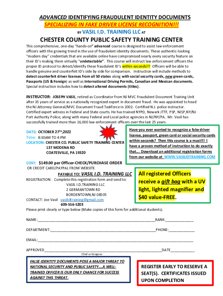Fillable Online CHESTER COUNTY PUBLIC SAFETY TRAINING CENTER Fax Email ...