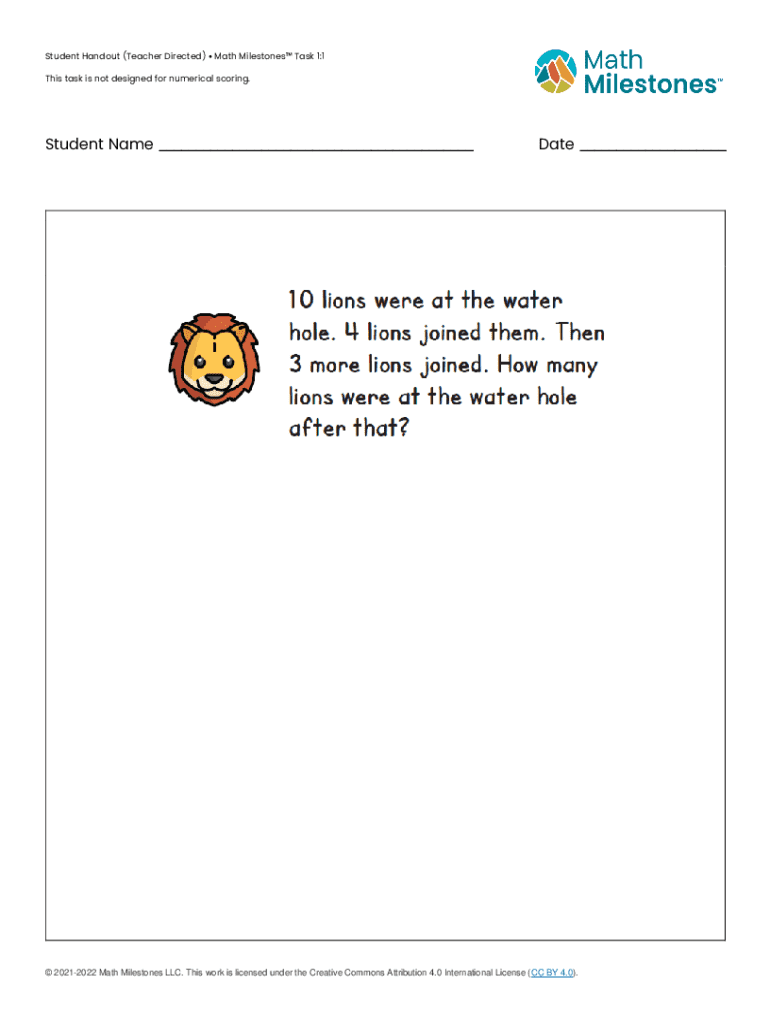 Fillable Online Student Handout (Teacher Directed) Math Milestones Task ...