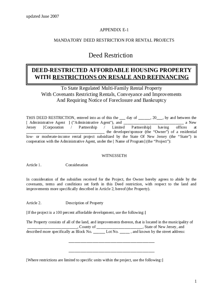 deedrestricted affordable housing property with Doc Template