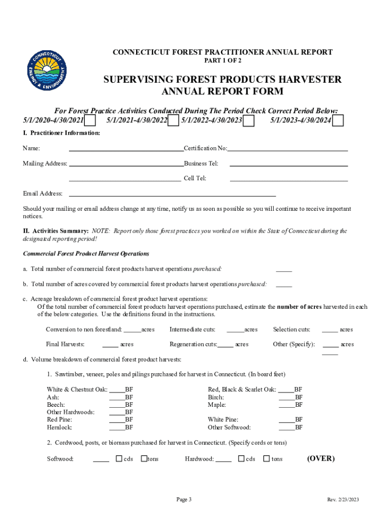 Fillable Online Supervising Forest Products Harvester Annual Report