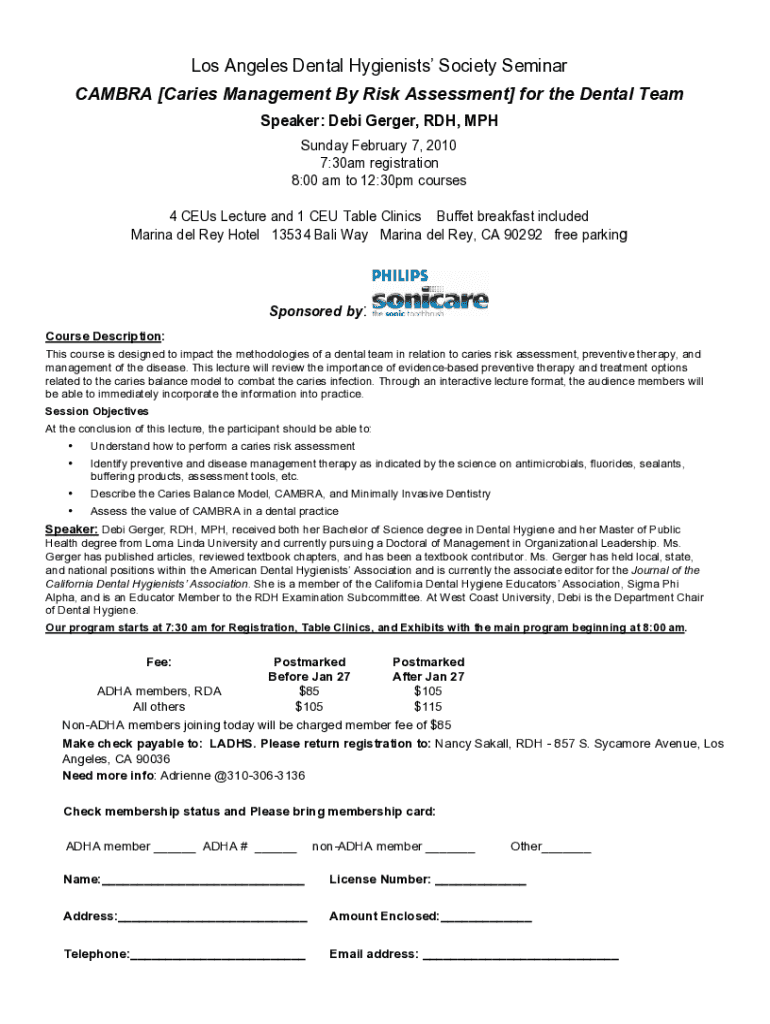 Fillable Online CAMBRA Caries Management by Risk Assessment A Fax