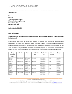 Pursuant to Regulation 39(3) of SEBI (Listing Obligations and Disclosure Requirements)